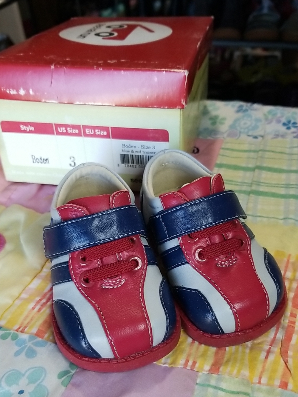 See Kai Run Red, Navy & White Leather Baby Walker Shoes Size 3 Boden NIB